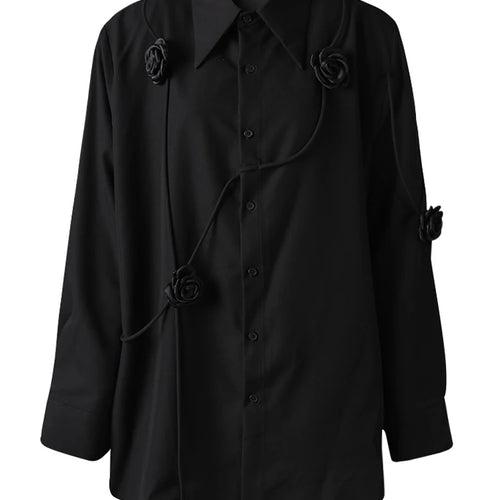 Load image into Gallery viewer, Women White 3d Flower String Big Size Elegant Blouse New Lapel Long Sleeve Shirt Fashion Tide Spring Autumn 2025 CPG3098
