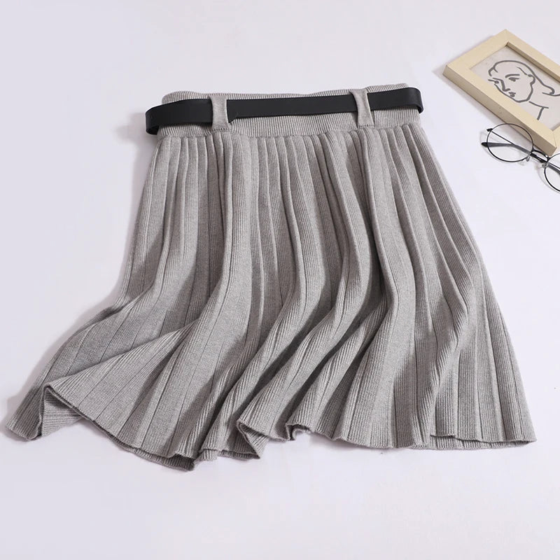 Women Solid Elegant Sexy Club Pleated A-line Short Skirt Summer High Waist Festival Party Knitted Mini Skirt Fashion Popular New