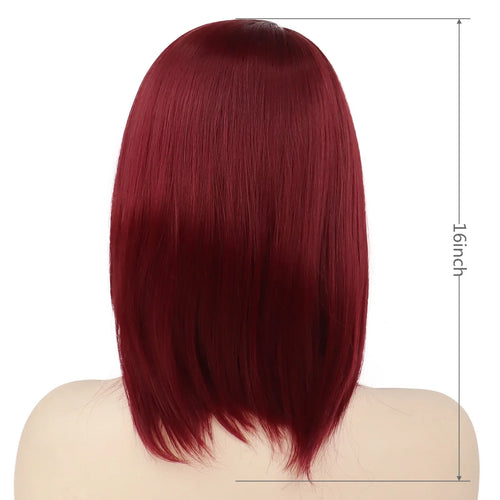 Load image into Gallery viewer, Synthetic Short Bob Wig for White Women Straight Hair Wine Red Wig Black Dark Color Hairline Quality Cosplay Wig Female
