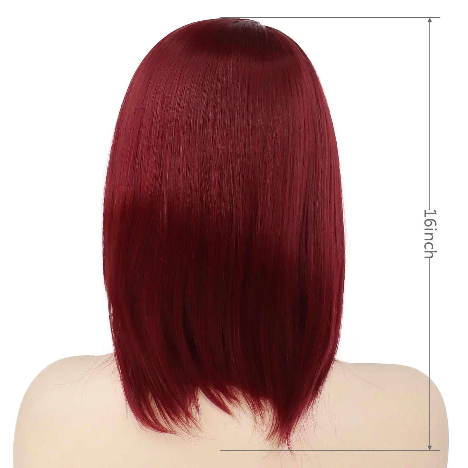 Synthetic Short Bob Wig for White Women Straight Hair Wine Red Wig Black Dark Color Hairline Quality Cosplay Wig Female