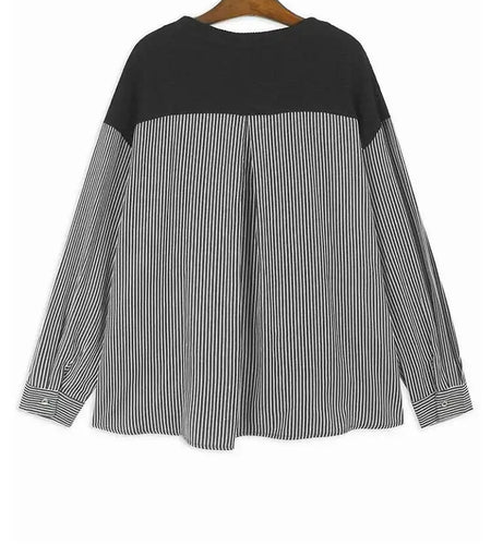 Blue Knitting Striped Irregular Sweatshirt New Round Neck Long Sleeve Women Big Size Fashion Spring Autumn 2025 1DH8043