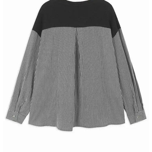 Load image into Gallery viewer, Blue Knitting Striped Irregular Sweatshirt New Round Neck Long Sleeve Women Big Size Fashion Spring Autumn 2025 1DH8043
