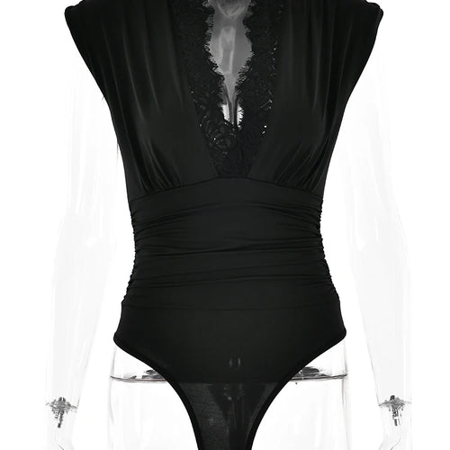 Load image into Gallery viewer, Spring/Summer Sleeveless Lace Edge Deep V Elastic Tight Bodysuit Women Slim Fit Female Bodypsuit Bodycon 2024 New
