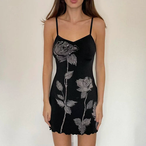 Load image into Gallery viewer, Spaghetti Strap Flowers Printed Frill Sexy Dress Fashion Elegant Club Party Summer Mini Dress Female Basic Sleeveless
