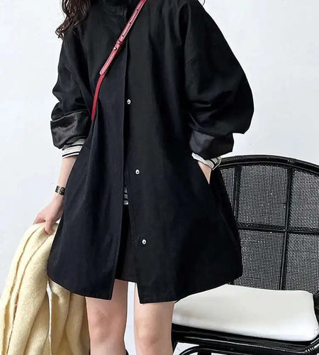 Loose Fit Brown Big Size Casual Jacket New Stand Collar Long Sleeve Women Coat Fashion Tide Spring Autumn 2025 1DH1704