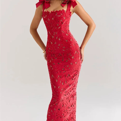 Load image into Gallery viewer, Bows Lace Sexy Maxi Dress For Women Fashion Sleeveless Backless Bodycon New Year's Birthday Club Party Long Dress
