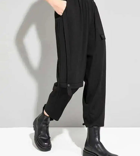 High Elastic Waist Black Button Long Harem Trousers New Loose Fit Pants Women Fashion Tide Spring Autumn 2025 1DE6299