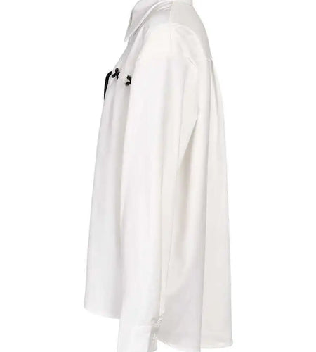 Women White Bandage Big Size Casual  Blouse New Lapel Long Sleeve Loose Fit Shirt Fashion Tide Spring Autumn 2025 1DF9108