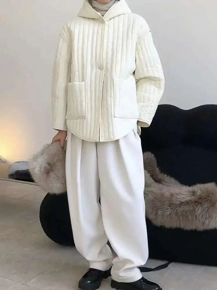 Hooded Beige Big Size Cotton-padded Coat Long Sleeve Loose Fit Women Parkas Fashion Tide New Autumn Winter 2025 1DH3820