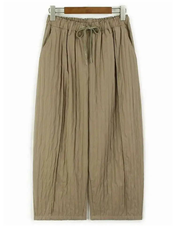 High Elastic Waist Gray Pleated Drawstring Long Wide Leg Pants New Trousers Women Fashion Tide Spring Autumn 2025 1DH8937