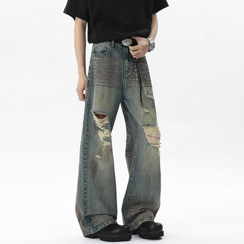 Load image into Gallery viewer, Hole Worn-out Male Jeans New Spring Splashing Ink Sparkling American Hign Street Distressed Men's Denim Pants 9W1529
