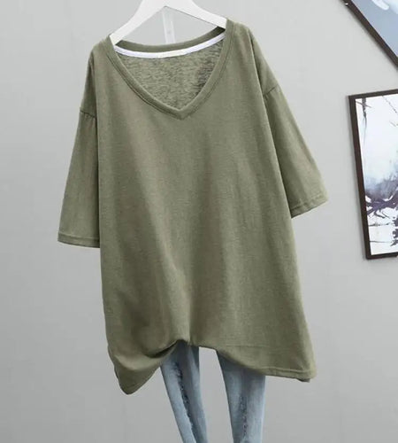 Korean Women Black Loose Casual T Shirt Clothes Summer Gray V-neck Short Sleeve Versatile Tops Streetwear Oversized Simplicity