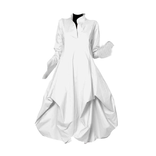 Load image into Gallery viewer, Minimalist Dresses For Women Stand Collar Long Sleeve High Waist Elegant Summer Dress Female Fahion Clothing
