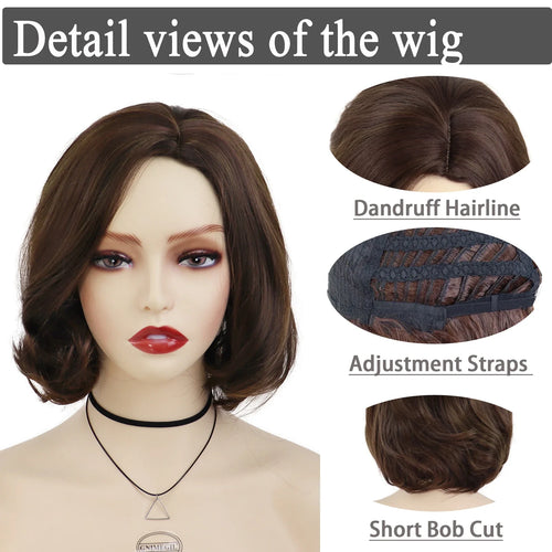 Load image into Gallery viewer, Synthetic Wigs for Women Short Hair Brown Color Natural Hairstyle Curly Wigs Bob Mommy Wig Highlight with Side Bangs
