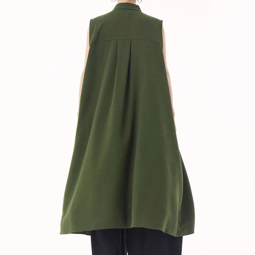 Load image into Gallery viewer, Women Army Green Hollow Out Big Size Midi Casual Dress New Lapel Sleeveless Fashion Tide Spring Summer 2025 1DH9512
