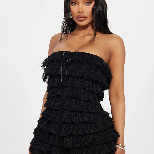 Load image into Gallery viewer, Solid Strapless Floral Print Bow Ruched Sexy Bodycon Playsuit Fashion Women Y2K Romper Birthday Party Vacation
