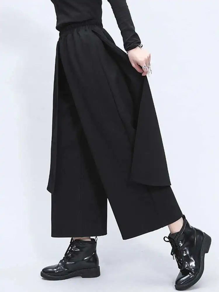 High Elastic Waist Black Split Joint Long Wide Leg Trousers New Loose Fit Pants Women Fashion Spring Autumn 2025 1Z325