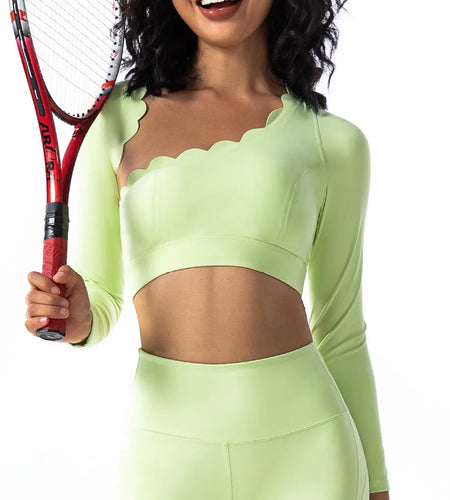 2025 Pad Diagonal Shoulder Hollow Irregular Long Sleeved Yoga Shirt High Elastic Quick Drying Training Fitness Crop Tops