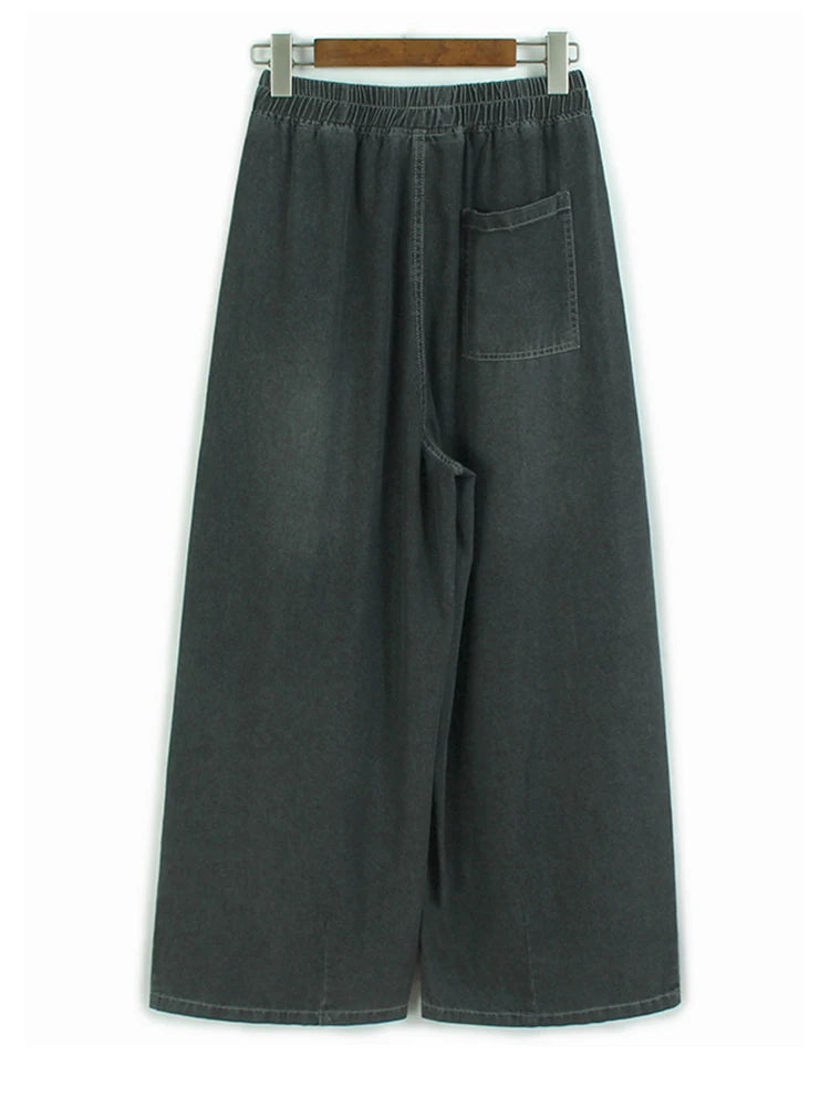 High Waist Gray Denim Pocket Casual Long Wide Leg Jeans New Women Trousers Fashion Tide Spring Autumn 2025 1DJ1571