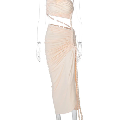 Load image into Gallery viewer, Off-shoulder Thigh High Split Sexy Maxi Dress For Women Fashion Strapless Sleeveless Ruched Bodycon Club Party Dress
