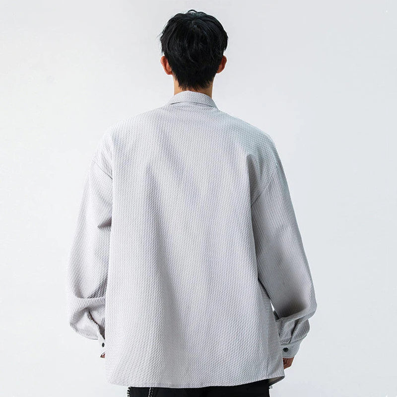 Men's Shirts New Korean Long Sleeved Single Breasted Solid Color Spring Male Striped Design Male Shirt Loose Fitting 9W1388