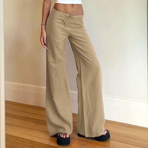 Load image into Gallery viewer, Harajuku Low Waited Drawstring Wide Leg Pants Plain Casual Homewear Basic Women Trousers Korean Style Boot Cut Capris
