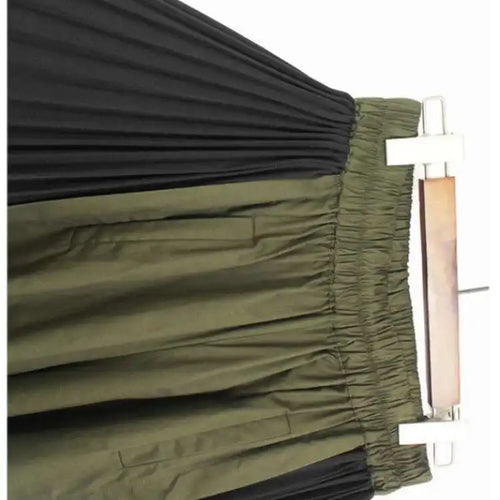 Load image into Gallery viewer, High Elastic Waist Green Pleated Color-block Long Wide Leg Pants New Trousers Women Fashion Spring Autumn 2025 1DJ0126
