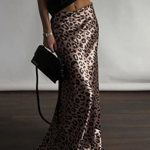 Load image into Gallery viewer, Satin Leopard Print Long Skirt Women Fashion High Waist Maxi Fishtail Skirt Ladies Fashion With Zipper Sexy Skirts
