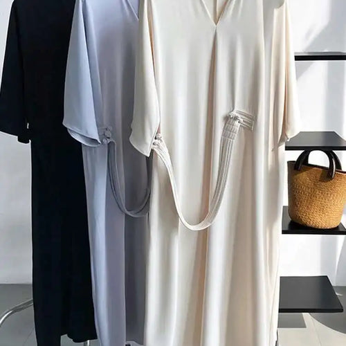 Load image into Gallery viewer, Women Black Buckle Long Elegant Dress New Round Neck Three-quarter Sleeve Loose Fit Fashion Spring Autumn 2025 1DE7880
