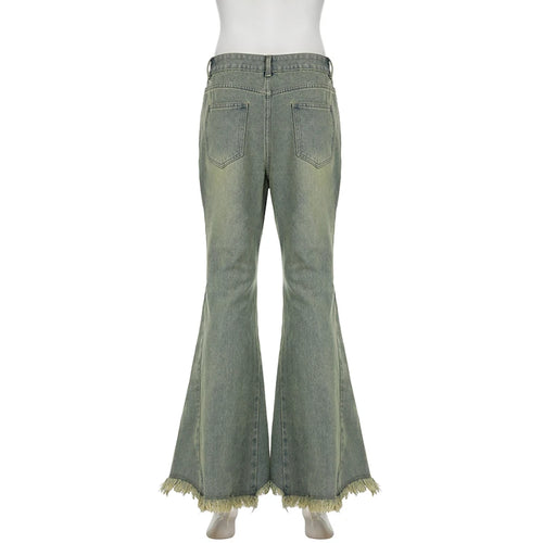 Load image into Gallery viewer, Y2K Streetwear Slim Tassel Distressed Flared Jeans Women Vintage Burr 2000s Aesthetic Denim Trousers Korean Capris
