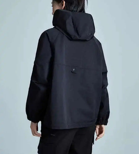 Black Big Size Loose Fit Pocket Casual Jacket New Hooded Long Sleeve Women Coat Fashion Tide Spring Autumn 2025 1DH3240