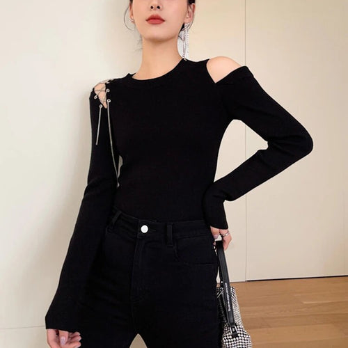 Load image into Gallery viewer, Solid Irregular Sweaters For Women Round Neck Long Sleeve Knitting Off Shoulder Slimming Sweater Female Fashion
