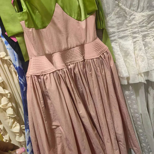 Load image into Gallery viewer, Hit Color Spliced Bowknot Sweet Long Dresses for Women V Neck Sleeveless High Waist Patchwork Ruffles Dress Female
