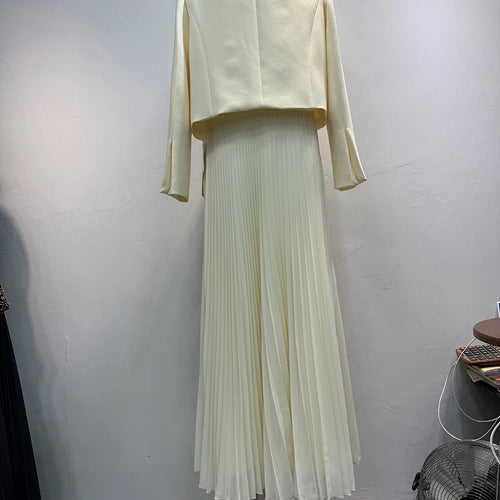 Load image into Gallery viewer, Two Piece Set For Women O Neck Long Sleeve Patchwork Diamonds Coat Lace Up Sleeveless High Waist Dress Sets Female
