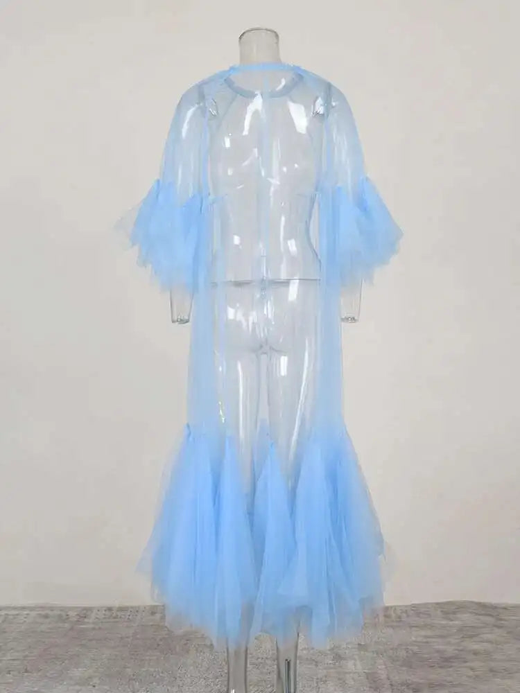 Women Black Ruffles Long Big Size Dress New Round Neck Three-quarter Sleeve Loose Fit Fashion Spring Summer 2025 JR77101