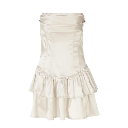 Load image into Gallery viewer, Satin Strapless Sexy Mini Dress Women Fashion Off-shoulder Sleeveless Backless High Waist Ruffle Club Party Dress
