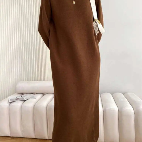 Load image into Gallery viewer, Women Rose Red Casual Midi Elegant Knitting Dress New Round Neck Long Sleeve Fashion Tide Spring Autumn 2025 1DH6450
