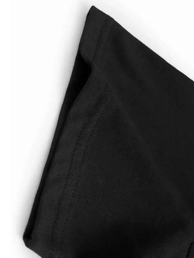 Women Black Pocket Pleated Big Size Midi Casual Dress New Round Neck Short Sleeve Fashion Tide Spring Summer 2025 1DJ0137