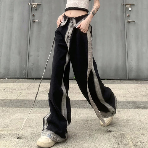 Load image into Gallery viewer, Streetwear Halo Dyeing Vintage Y2K Female Jeans Ribbon Aesthetic Baggy Straight Denim Trousers Gothic Turn-Down Waist
