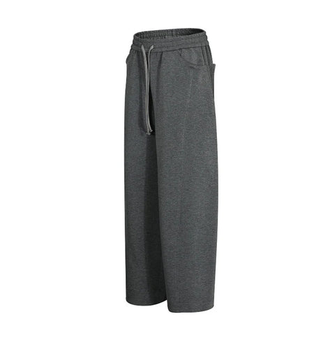 Men's Casual Pants New American Style Solid Color Sweatpants Straight Wide Leg Elastic Waist Trendy Male Trousers 9W1767