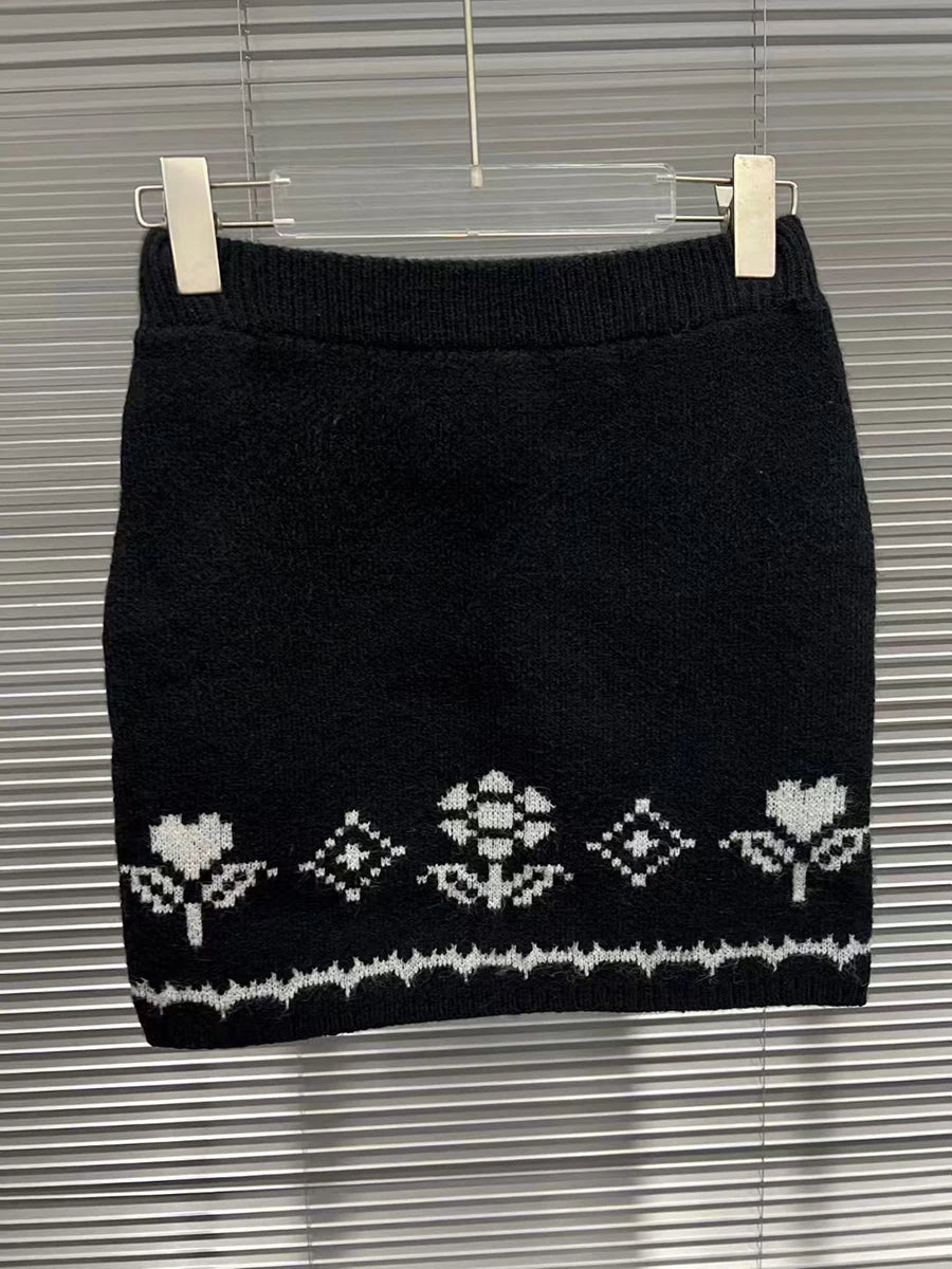 Slimming Knit Two Piece Sets for Women O Neck Long Sleeves Spliced Zipper Sweater High Waist Mini Skirt Set Female