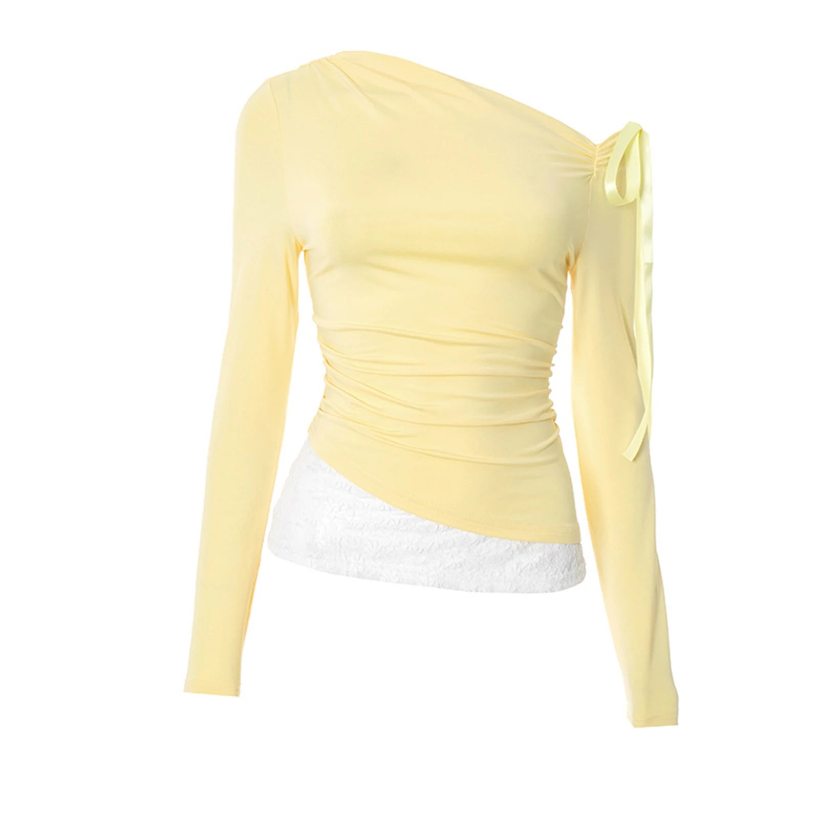 Coquette Crop Tops y2k Women Clothing Bow Lace Patchwork Off Shoulder Long Sleeve T Shirts 2000s Clothes Streetwear