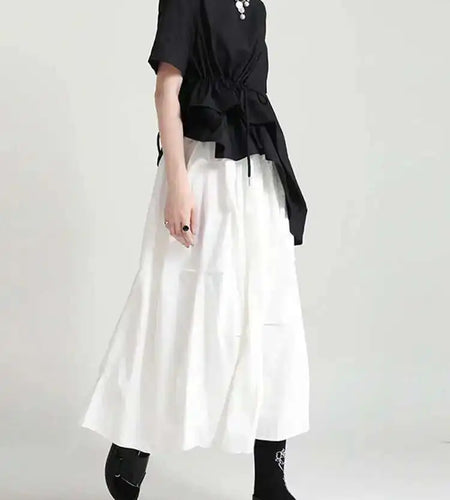 Black Casual Irregular Ruched High Elastic Waist Midi Half-body Skirt Women Fashion Tide New Spring Summer 2025 1DD8525