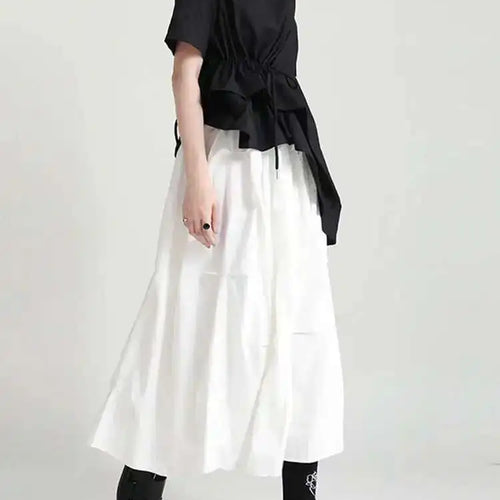 Load image into Gallery viewer, Black Casual Irregular Ruched High Elastic Waist Midi Half-body Skirt Women Fashion Tide New Spring Summer 2025 1DD8525
