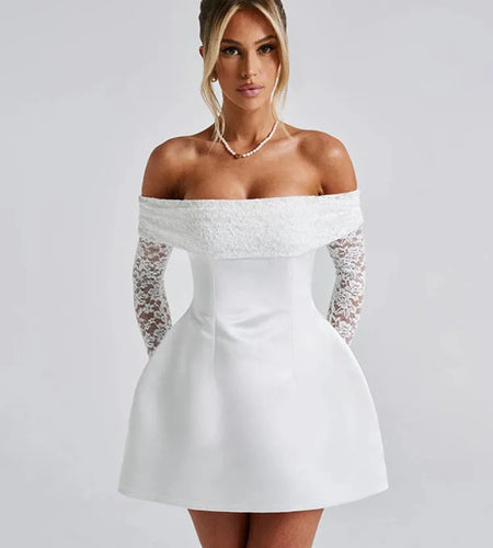 Off-shoulder Long Sleeve Sexy Mini Dress For Women Robe Strapless Backless High Waist A-line Elegant Club Party Dress