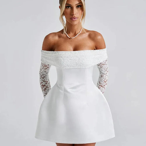 Load image into Gallery viewer, Off-shoulder Long Sleeve Sexy Mini Dress For Women Robe Strapless Backless High Waist A-line Elegant Club Party Dress
