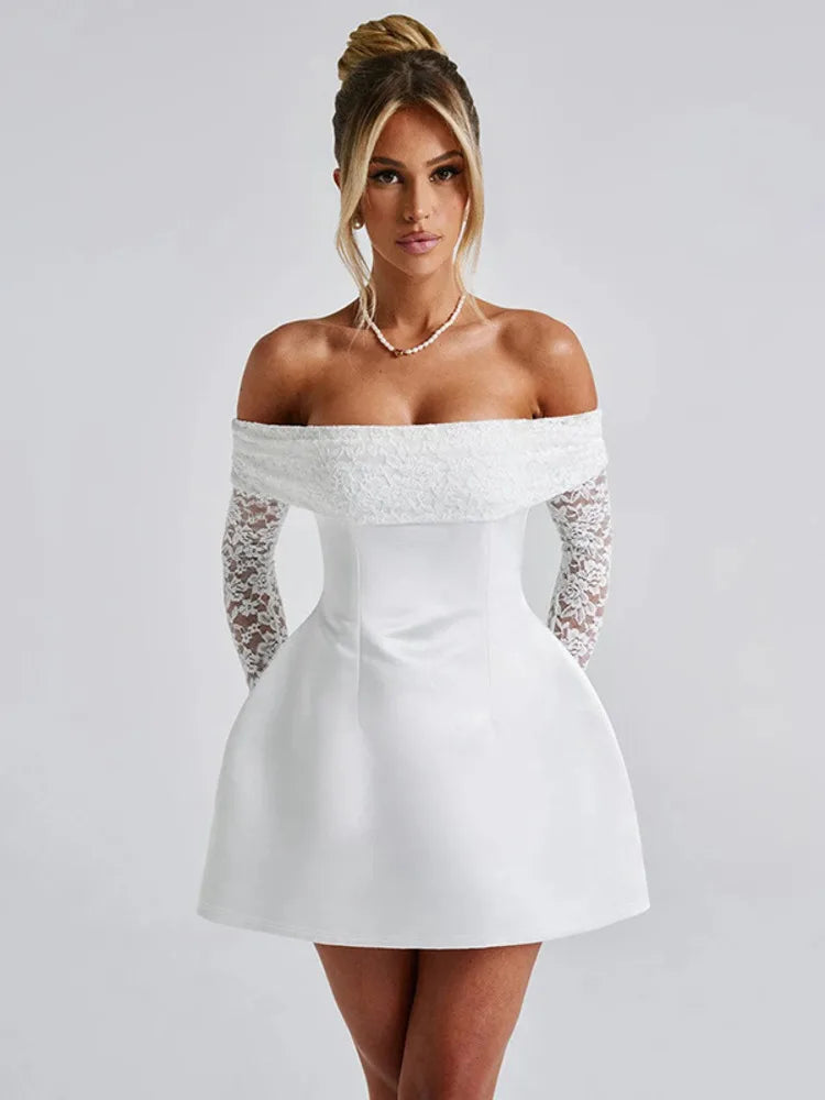 Off-shoulder Long Sleeve Sexy Mini Dress For Women Robe Strapless Backless High Waist A-line Elegant Club Party Dress
