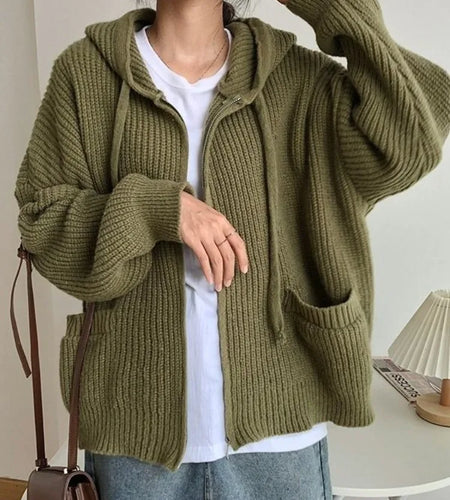 Double Zipper Women Y2k Knitwear Autumn Ladies Streetwear Jacket Sweater Coat Grunge Vintage Loose Solid Hooded Cardigans Damski