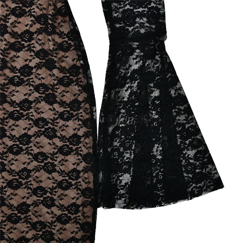 Elegant Lace Long Sleeve Sexy Maxi Dress For Women Fashion Deep V Neck Bodycon Party Club Sexy Long Dress Fashion