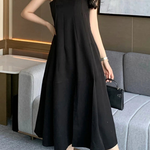 Load image into Gallery viewer, Korean Style Black Ruffles Strapless Dress Slim Waist Split Solid Color Sleeveless Female Dresses Elegant Evening Dresses
